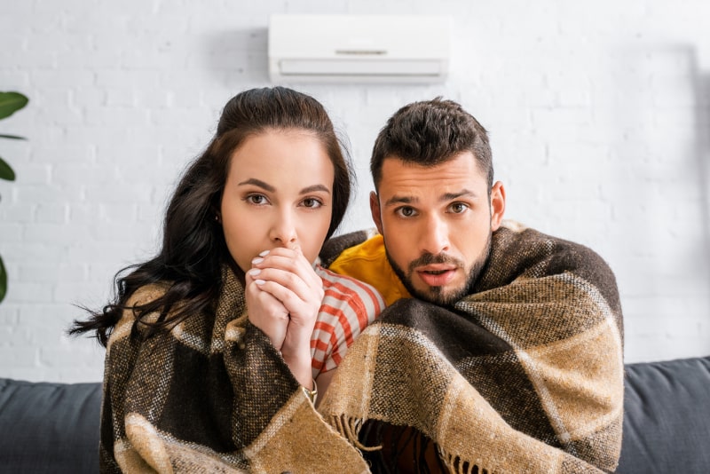 Couple Huddled Under Blanket On Couch