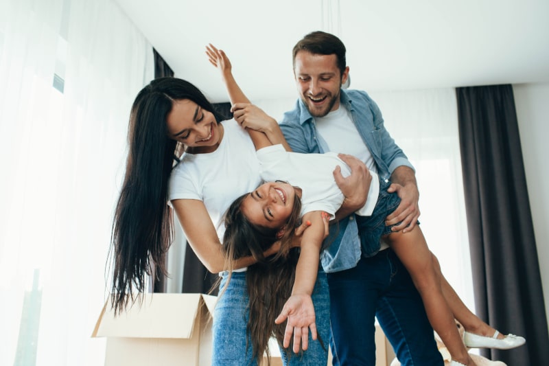 family playing in house